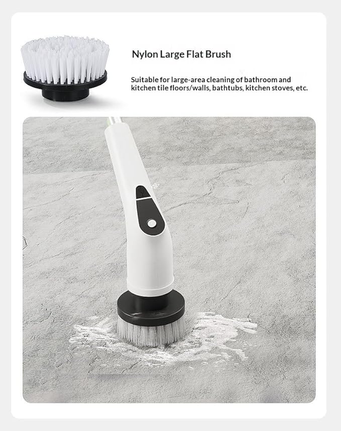 Multi-Functional Electric Rotary Cleaning Brush, with 8 Cleaning Brushes and 5 Speed Settings, Adjustable Long and Short Handles, Electric Scrubber for Bathroom bathtubs, Tiles and Floors (White)