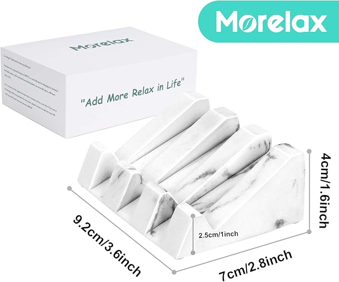 Morelax 2 Pcs Morelax Soap Bar Holder for Bathroom/Kitchen Sink, Marble Soap Dish for Bar Soap, Waterfall Soap Holder Saver (2Pack-White Marble), 3.62 x 2.76 x 1.57 inches (R-202101)