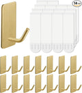 14 Pcs Towel Hooks with Removable Strips for Hanging, Adhesive Wall Hooks Heavy Duty, Outdoor No Damage, Sticky Hook for Bathrooms, Shower, Stockings, Decor, Robe, Small, Gold 304 Stainless Steel