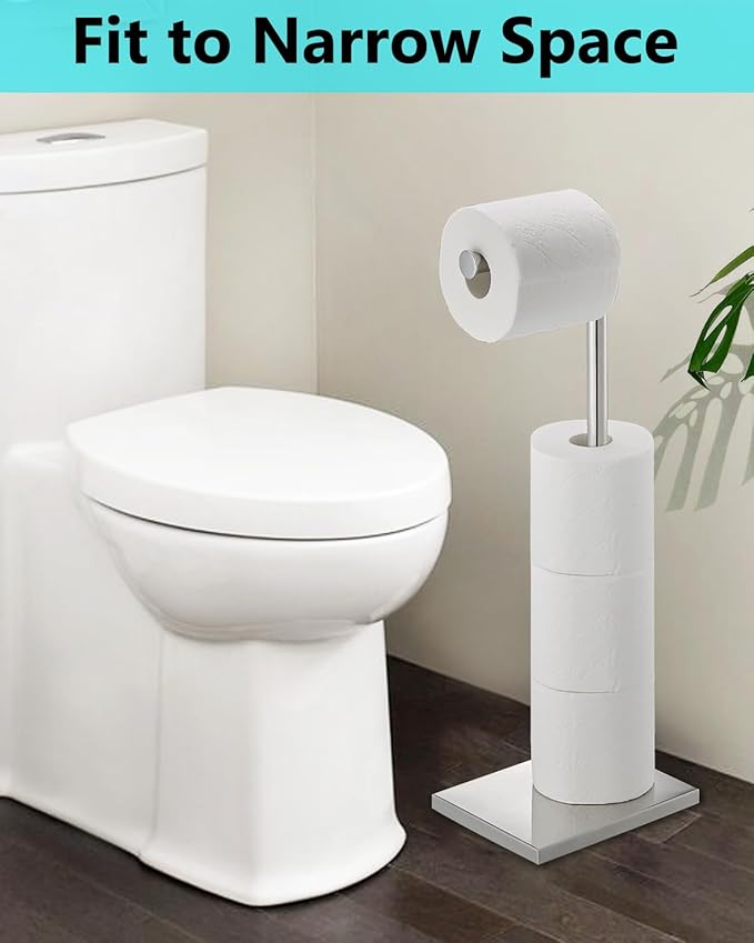 Toilet Paper Holder Stand, Free Standing Toilet Paper Holder with 4 Rolls for Bathroom, Weighted Base Toilet Paper Stand, Chrome