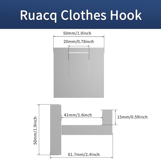 Ruacq Towel Hooks for Bathrooms, Heavy Duty Stainless Steel Square Bathroom Hooks, Wall Mounted Towel Hanger for Robe & Coat, Ideal for Kitchen, Bedroom, and Hotel Use(Chrome, 2 Pack)