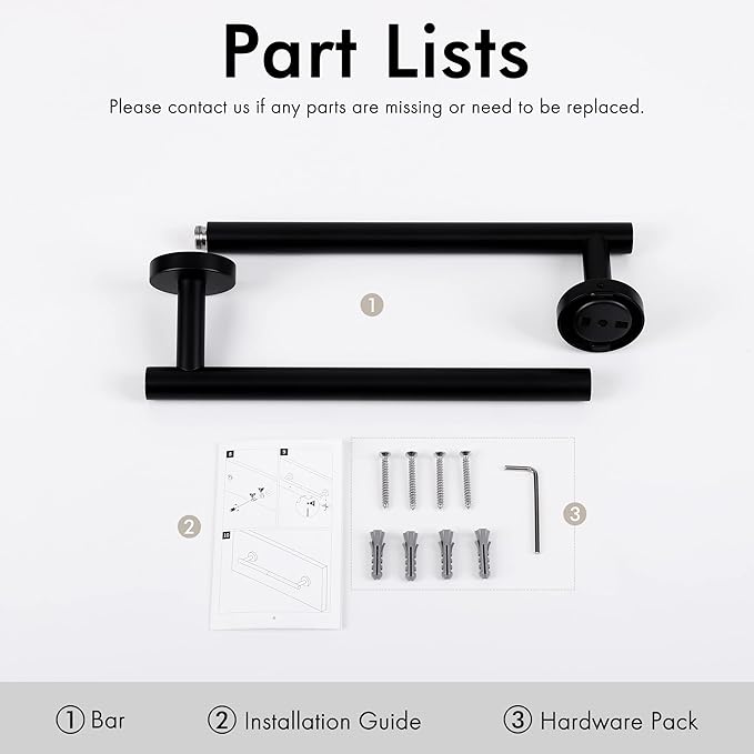 KES 17.3-Inch Towel Bar for Bathroom, Hand Towel Holder, Bathroom Towel Rack Wall Mount SUS304 Stainless Steel Matte Black, Total Length 19.7 Inch, A2000S50B-BK