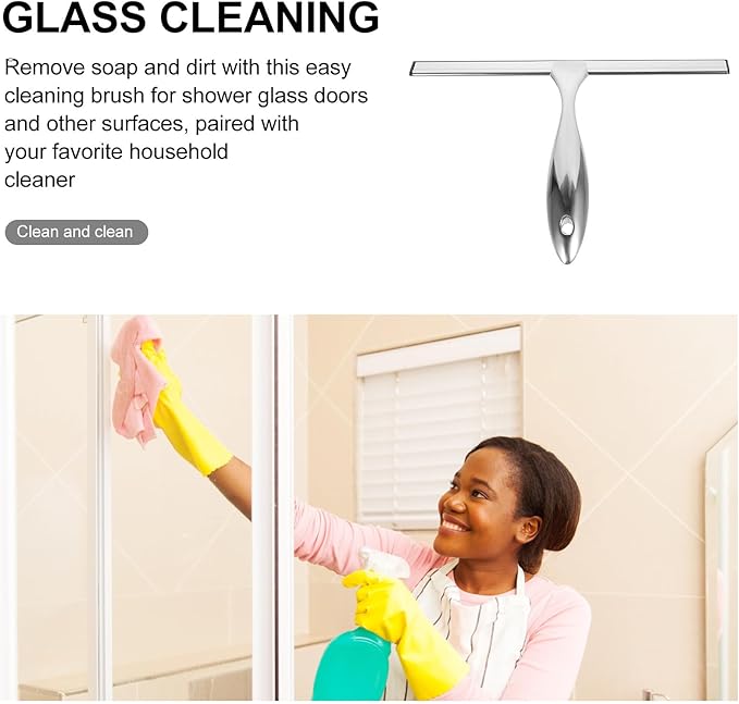 Tofficu Stainless Steel Glass Window Squeegee with Adhesive Hook 10-inch Water Scraper for Shower Doors Car Windows Bathroom Cleaning