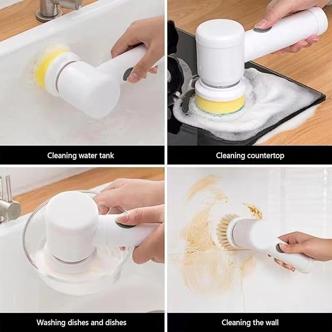 Electric Spin Scrubber, Electric Cleaning Brush with 6 Replaceable Brush Heads, USB Charging Electric Spin Scrubbers with 360° Rotation, Portable Electric Scrubbers Cordless for Kitchen, Bathroom