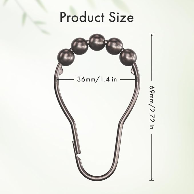Amazer Bronze Shower Curtain Hooks, 12PCS Rust-Resistant Metal Shower Hooks Ring Shower Rings for Curtain, Rolling Shower Curtain Rings for Bathroom Shower Rod Shower Curtain Hangers