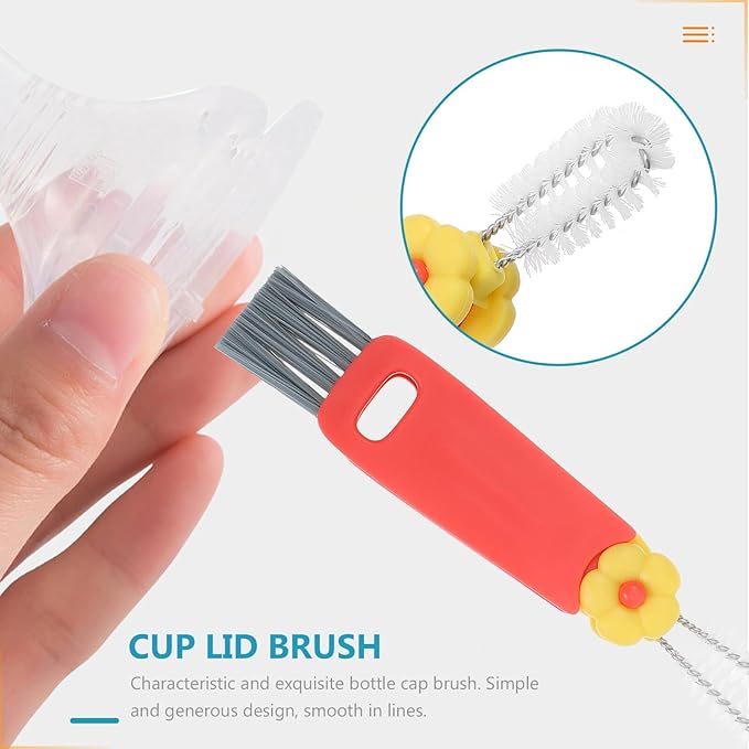 Cabilock 3-in-1 Portable Kitchen Cleaning Brush for Bottle Lids and Cup Gaps, Red Mini Crevice Scrubber for Narrow Spaces, Reusable Multifunctional Bottle and Straw Cleaning Tool