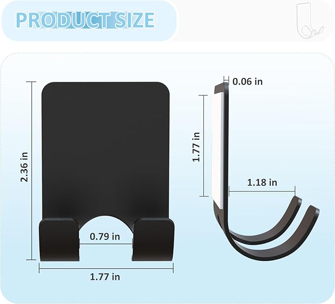 VIS'V Shower Wall Razor Holder, Metal Adhesive Razor Hooks for His and Hers, Waterproof, Black, 2 Pcs