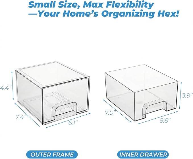 2 Pack Clear Stackable Storage Drawers, Bathroom Organizers and Storage, Makeup Organizer, Acrylic Medicine Cabinet Bins for Vanity, Countertop, Pantry