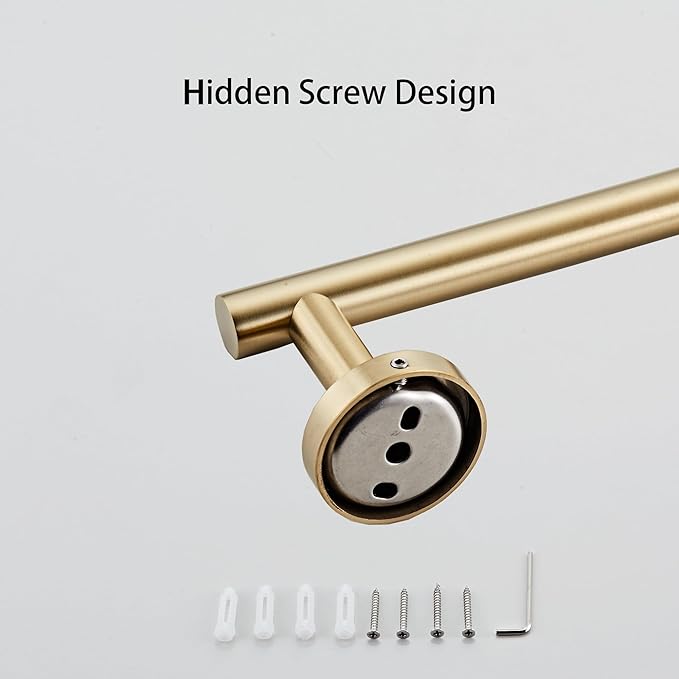 Bath Towel Bar, 12 Inch 304 Stainless Steel Thicken Towel Holder for Bathroom Wall, Towel Holder Brushed Gold Finished Wall Mount (Total Length 14-Inch)