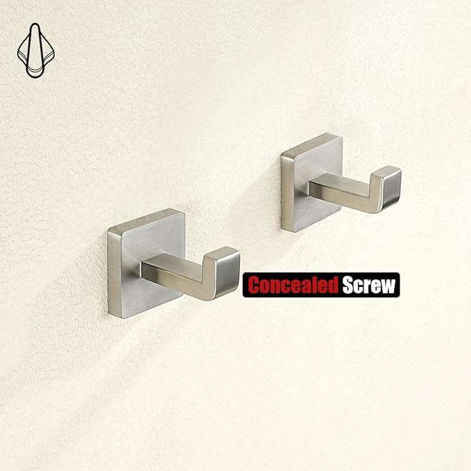 JQK Bathroom Towel Hook Brushed, Coat Robe Clothes Bath Wall Hooks for Kitchen Garage SUS 304 Stainless Steel Thick 0.8mm, 2 Pack Brushed Steel, TH250-BN-P2