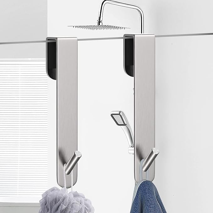 Shower Door Hook, Extended Length Frameless Shower Door Hook (7 Inches), Heavy-Duty Bathrobe Towel Stainless Steel Hook, No Drilling or Adhesive Required, 2-Pack, Silver