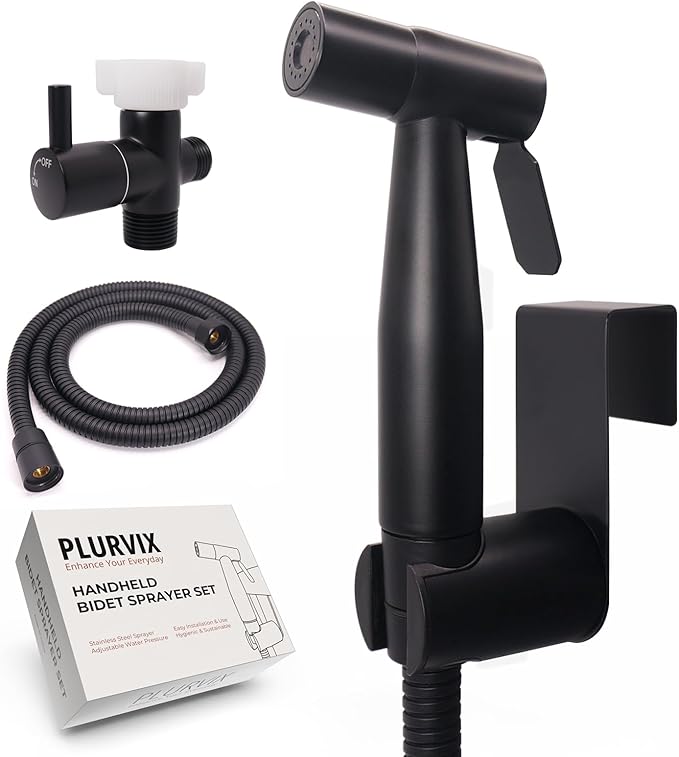 Handheld Bidet Sprayer for Toilet – Adjustable Water Pressure, Stainless Steel Jet Spray Kit with Bidet Hose - Feminine Wash, Muslim Shower, Diaper Cleaning (Black, 1 Set)