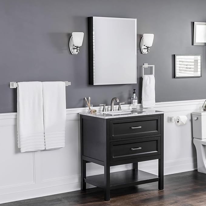 FAHKNS 10 PCS Bathroom Hardware Accessories Set 23.6 Inch Stainless Steel Bath Towel Bar Set Square Towel Ring Set for Bathroom Wall Mounted, Silver