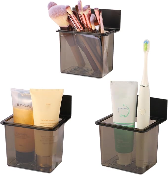 SOUNXUN® Toothbrush Holder Countertop Bathroom Organizer - Detachable Electric Toothbrush & Toothpaste Holder with draining Slots,Polished Black for Kids, Family & Small Bathrooms