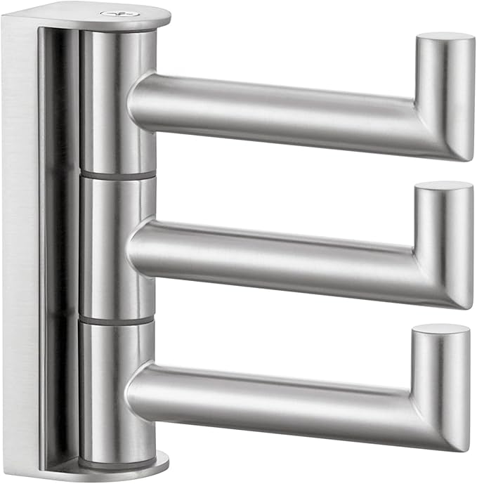 Suyar Bathroom Towel Hook 3 Arms, SUS 304 Stainless Steel Swivel Coat Robe Holder, Towel Hanger Wall Mounted, Brushed Nickel