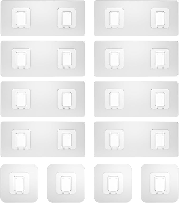 Shower Caddy Adhesive Replacement Flat, Transparent Strong Adhesive Hooks, No Drilling, Waterproof, for Shower Caddy, Bathroom Storage Shelves and Kitchen Racks (Double*8pcs + Single*4pcs)