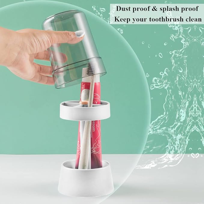 Toothbrush Holder with Cup/Cover Contains 3 Slots, Compatible with Conventional Toothbrushes, Can Store Toothpaste
