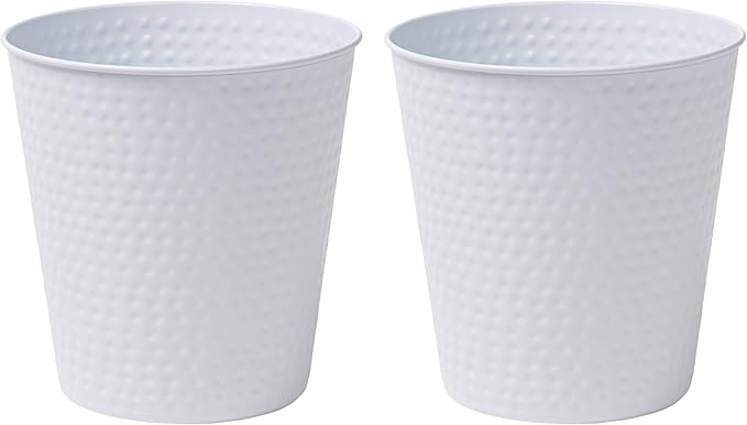 happimess HPM1110D-SET2 Axel Modern Minimalist Hammered Steel 2 Gal Waste Bin for Kitchen, Office, Bathroom, Bedroom, Dorm, Matte White (Set of 2)