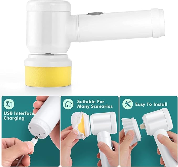 Electric Spin Scrubber, Waterproof Electric Cleaning Brush with 5 Replaceable Brush Heads, Rechargeable Scrub Brush Bathroom Shower Scrubber Cleaning Tool for Bathtub Sink Tile Grout Stove Cooker Dish