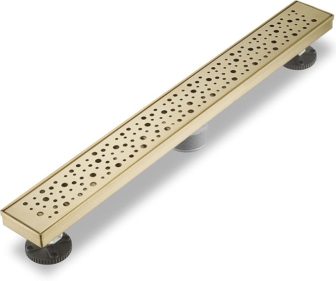 Sharp-tec 32 inch Linear Shower Drain, Gold Rectangular Floor Drain, V-Shape Design Drain Channel, 304 Stainless Steel, cUPC Certificated for Bathroom Shower Room (Drain Base is Not Included)
