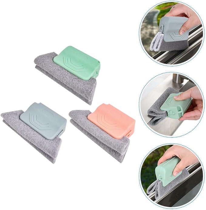 VICASKY 3pcs Window Track Cleaner and Crevice Brush Set, Household Cleaning Tool for Window Groove and Grout, Small Space Scrub Brushes in Green, Gray, and Pink