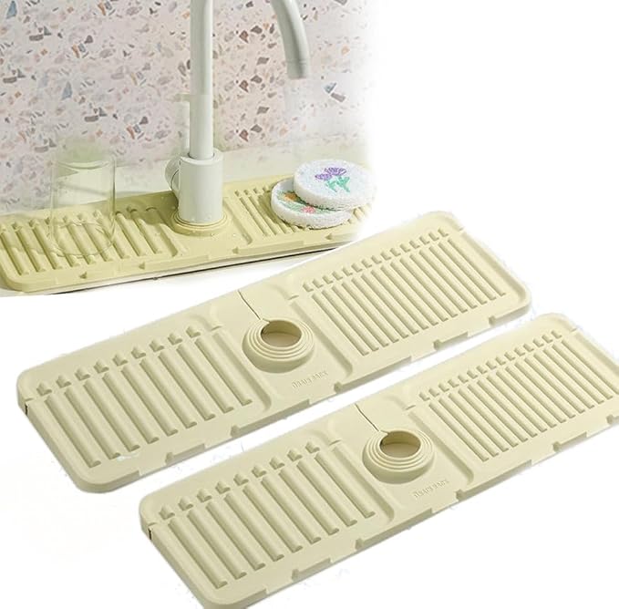 Drowning Pads for Kitchen Faucet,Upgrade Kitchen Sink Splash Guard Silicone Draining Mat for Kitchen Sink Splash Guard,Fast Drying Stone Sink Tray Sink Protectors Sink Faucet Mat (White,2PC)