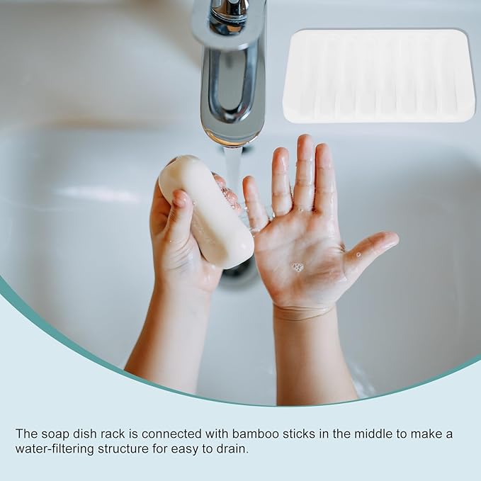 uxcell 2 Pcs Self Draining Silicone Soap Dish, Soap Tray with Drainage for Bathroom Shower Kitchen Sink, 4.5" x 3.1" x 0.4", White
