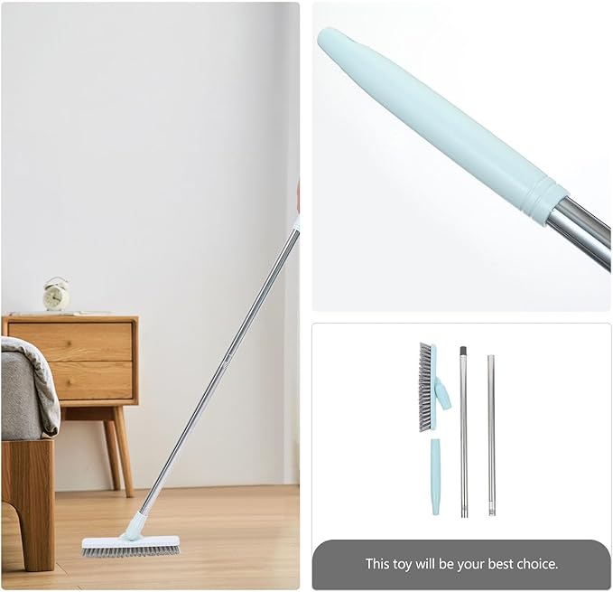 Rotatable Long Handle Floor Grout Brush Blue Stiff Bristle Scrub Brush for Bathroom Tile and Kitchen Crevice Cleaning
