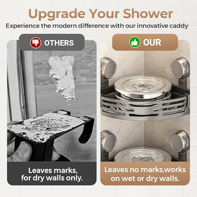 Triangle Suction Cup Corner Shelves, 2026 No Drilling Bathroom Storage Rack, Corner Shower Shelf Suction Cup Shower Caddy Corners Organizer Storage Rack Adhesive with Towel Bar (black, Double-layer)