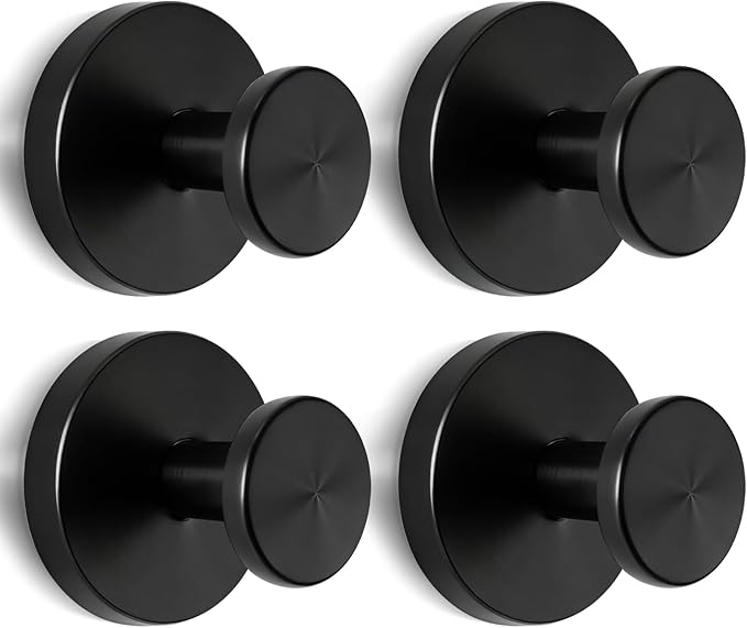 Strong Suction Cup Shower Hooks - No Drill Solution for Hanging Towels on Glass Door & Bathroom Wall. Heavy Duty Waterproof Hooks for Shower, Kitchen, Tile (4 Pack, Black)
