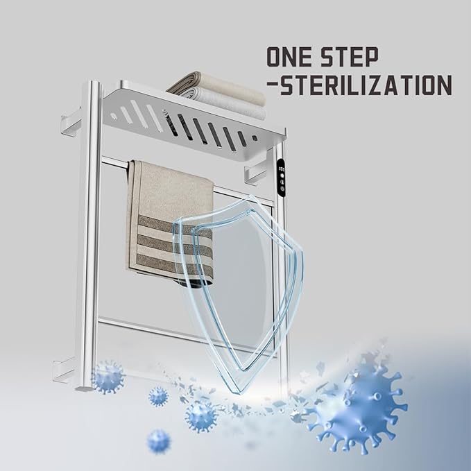 Electric Heated Towel Rack, Wall Mounted Glass Towel Warmer for Bathroom, Fast Heating Grey Towel Dryer, Energy Saving Home Spa Heater with Overheat Protection 130W (Silvery)