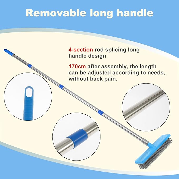 Grout Brush Scrub Brush Combo Tile Scrub Brush with Bristles Floor Scrubber Brush with Long Handle Scrubber for Cleaning Patio Bathroom Tub Bath Garage Patio Wall Pool