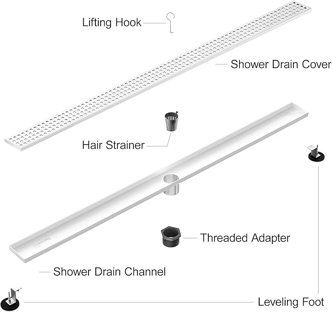 304 Stainless Steel Shower Drain, Removable Grate & Hair Catcher Bathroom Floor Drain with Waterproof Design for Tile Floor, CUPC Compliant (Punch, 48 Inch)
