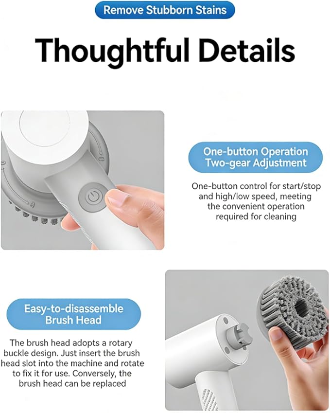 Rechargeable Electric Cleaning Brush with 4 Replacement Heads Portable Power Scrubber for Home Kitchen Bathroom Deep Cleaning