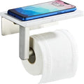 Brushed Nickel Toilet Paper Holder with Shelf, 304 Stainless Steel Screw Wall Mounted, Marble Tissue Roll Holder with Storage