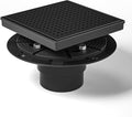 Shower Drain 6*6-inch with PVC Drain Base | Matte Black 304 Stainless Steel | Fast Drainage | Stainless Floor Drain Grate | Hair Strainer | Drain Key | Ultimate Combo for Your Bathroom Upgrade
