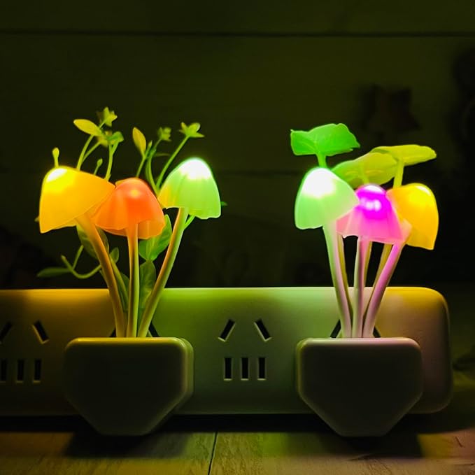 ZEZHOU Silicone Toothbrush Holders for Bathrooms - 6Pcs Razor Holder for Shower Wall Mounted + Sensor Led Mushroom Night Light - 2Pcs Color Changing Plug-in LED Mushroom Dream Bed Lamp