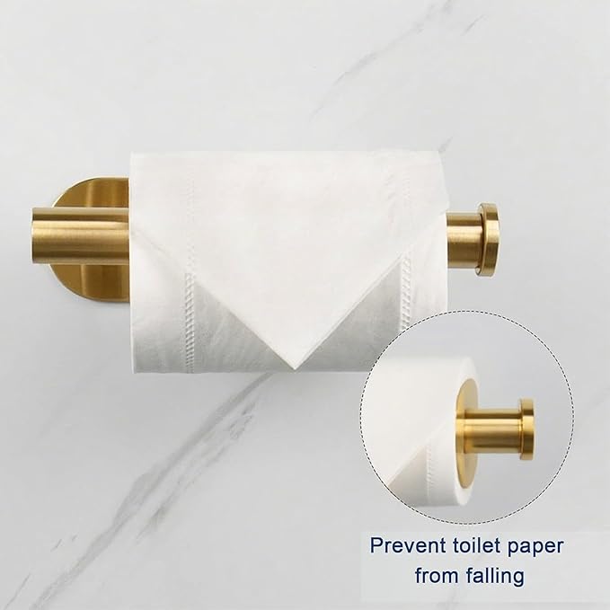 2 Packs Toilet Paper Holder No-Drill Self-Adhesive Towel Rack Stainless Steel Waterproof Rustproof Roll Paper Holder for Bathroom Washroom RVs (Gold)
