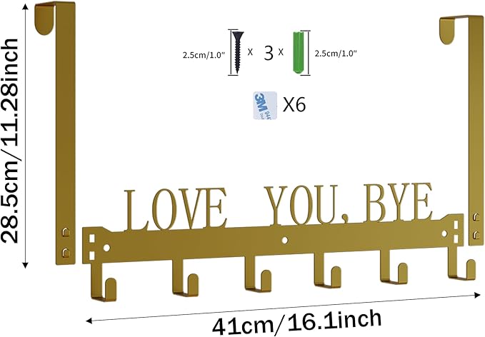 Over The Door Hooks for Hanging, Love You, Bye, Over The Door Hanger, Over The Door Towel Rack for Bathroom Bathroom Towel Holder Towels Hanger (Gold, 1 Pack)
