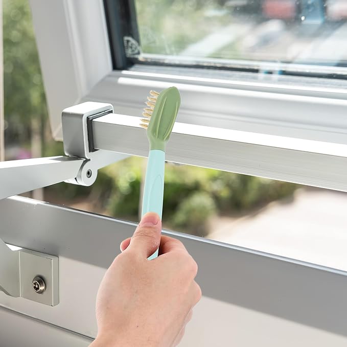 MERRYHAPY Crevice Cleaning Brush 2-in-1 Double-Headed Scraper with Hard Bristles for Bathroom Toilet and Kitchen Stove, Green Gap and Corner Cleaning Tool for Sink and Sliding Door Tracks