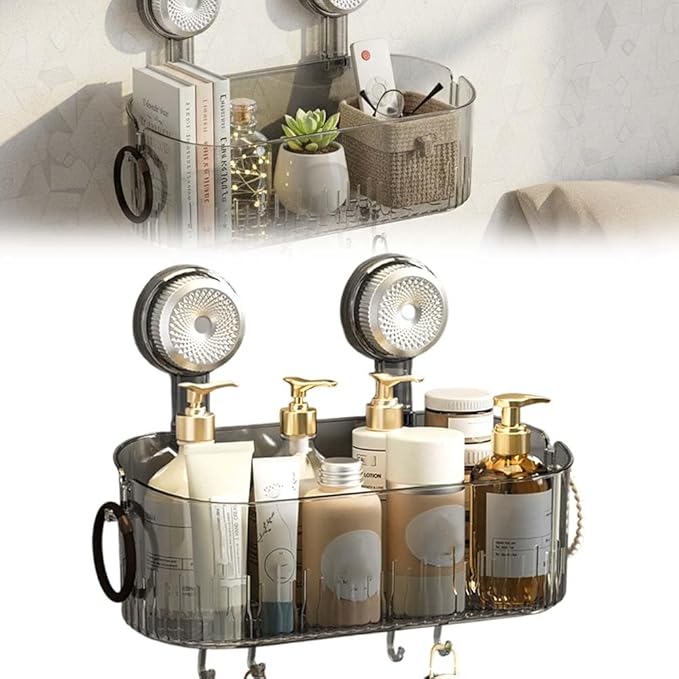 No-Drill Bathroom Suction Storage Box, 2026 New Bathroom Suction Shelves, No Drilling Shelves Caddy Powerful Suction Cup Storage Holder Heavy Duty Shower Organizer (Gray)