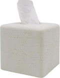 Travertine Tissue Box Cover Square Decorative Stone Klenex Box Holder for Bathroom & Living Room with Handcrafted Texture (Light White)