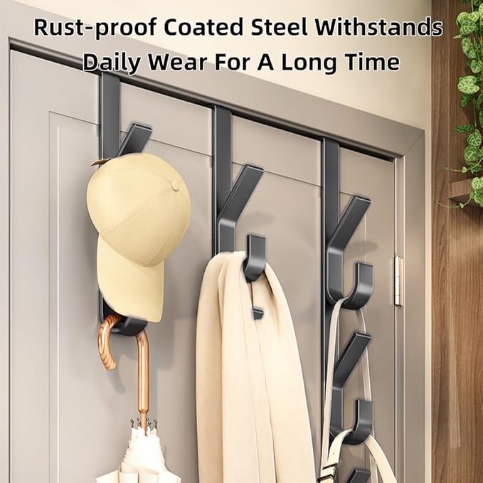Over The Door Hooks, Door Hanger Hooks for Hanging Space Saving 5-Hook Organizer for Bathroom Apartment, Carbon Steel No Drill Hanger, Back of Door for Hanging Towel Rack, Clothes, Hat (3, White)