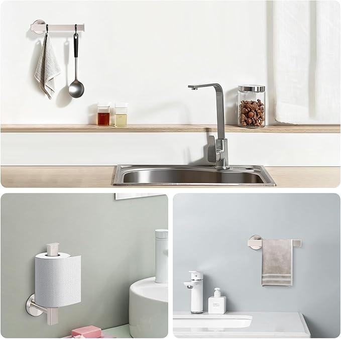 NearMoon Bath Square Toilet Paper Holder, Premium SUS304 Stainless Steel Rustproof Wall Mounted Toilet Roll Holder for Bathroom, Kitchen, Washroom (Brushed Nickel)