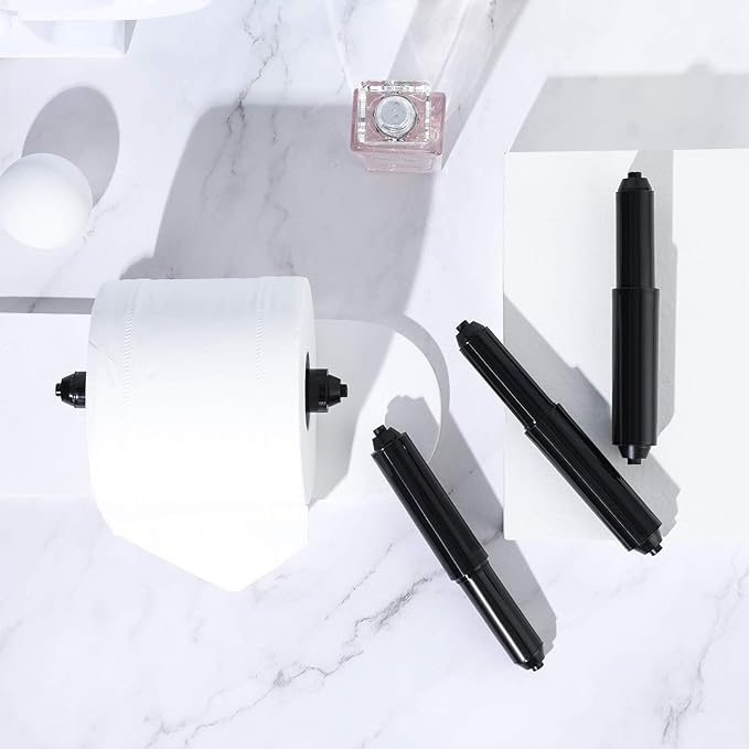 Shappy 4 Pcs Universal Toilet Paper Holder Replacement Rod Spring Loaded Plastic Retractable Paper Replacement Rod Toilet Tissue Roll Holder Insert for Bathroom Home Fixture Accessories (Black)