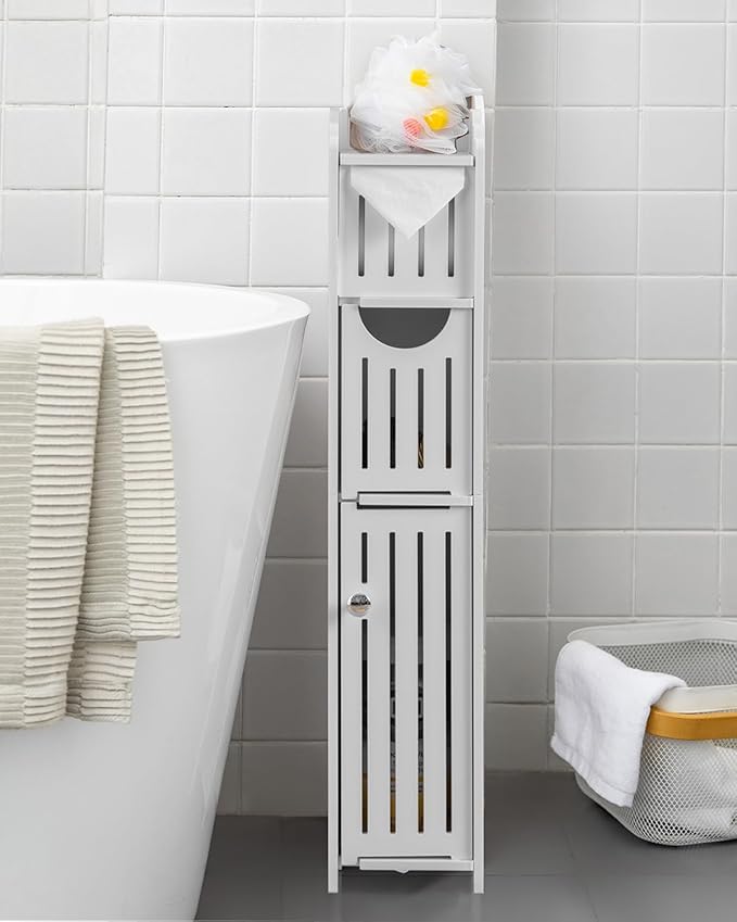 AOJEZOR Bathroom Storage Cabinet: Small Bathroom Storage Cabinet - Toilet Paper Holder Fit for Mega Roll,White