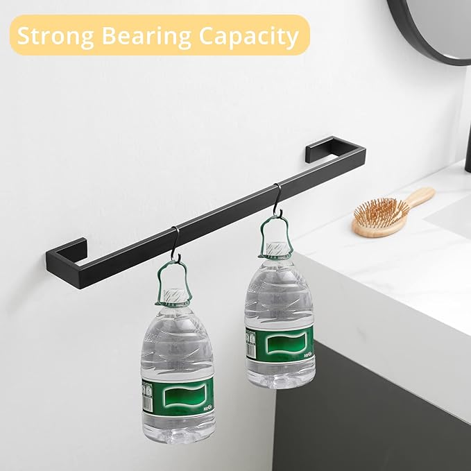 Fapully 23.6-Inch 6 Piece Bathroom Hardware Accessories Set Stainless Steel Wall Mounted Matte Black Include Towel Bar,Hand Towel Holder,Toilet Paper Holder,Robe Towel Hook,Coat Hook,Towel bar Set.