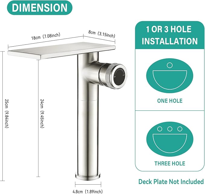 becola Modern Bathroom Sink Faucet，Tall Faucet for Bathroom Sink，Brushed Nickel Vessel Sink Faucet，Single Hole Cold and Hot Basin Water Faucet，Vanity Faucet with Adjust Knobs and Two Supply Lines