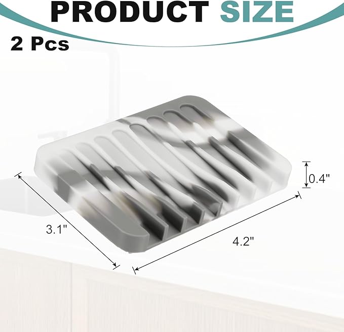 uxcell 2 Pcs Self Draining Silicone Soap Dish, Soap Tray with Drainage for Bathroom Shower Kitchen Sink, 4.5" x 3.1" x 0.4", Grey/White