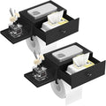Lifewit Toilet Paper Holder with Shelf and Drawer, Screw or Adhesive Wall Mount Tissue Roll Storage, Dustproof & Flushable Bathroom Wipes Dispenser Organizer, Black, 2 Pack